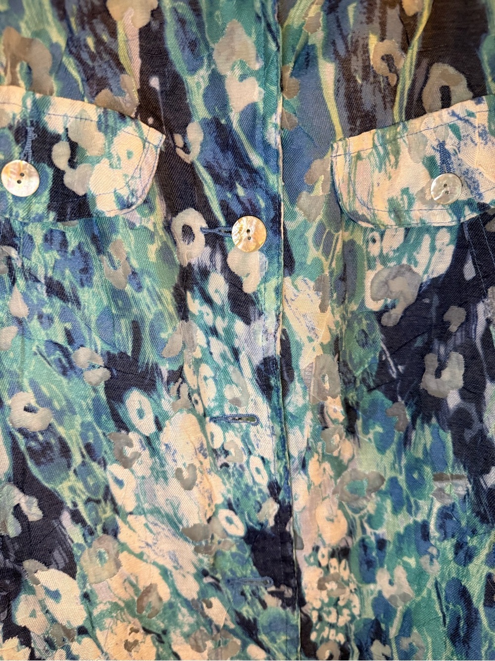 Ruby Rd. Blue Green Multi-Print Button Front Blazer - Picture 4 of 8